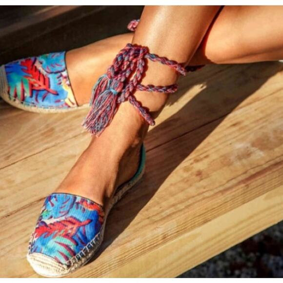 Circus Sam Edelman Lace Up Espadrille Flats Sandals Ballet Tropical 6 - Picture 5 of 10